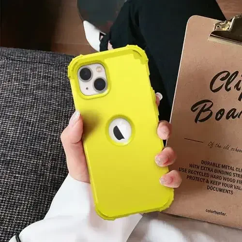 IDweel Чехол для iPhone 15 Plus с защитой экрана, роскошный 3-в-1 противоударный чехол с тонкой посадкой, гибридный защитный чехол для тяжелых условий, блестящий жесткий корпус из ПК, мягкий бампер из силикона, полный защитный чехол, желтый - 3