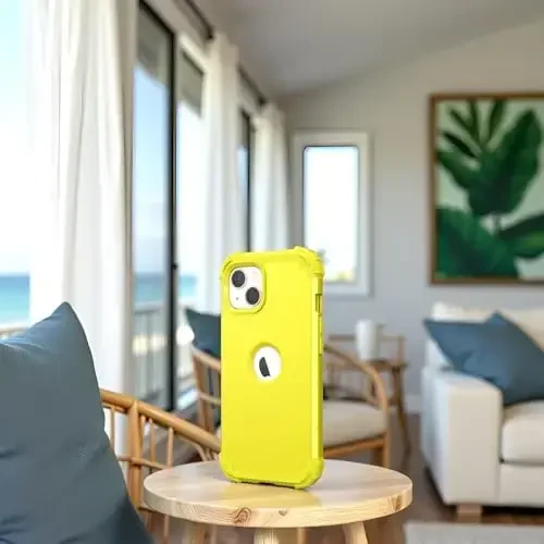 IDweel Чехол для iPhone 15 Plus с защитой экрана, роскошный 3-в-1 противоударный чехол с тонкой посадкой, гибридный защитный чехол для тяжелых условий, блестящий жесткий корпус из ПК, мягкий бампер из силикона, полный защитный чехол, желтый - 6