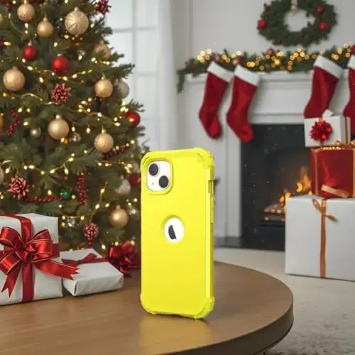 IDweel Чехол для iPhone 15 Plus с защитой экрана, роскошный 3-в-1 противоударный чехол с тонкой посадкой, гибридный защитный чехол для тяжелых условий, блестящий жесткий корпус из ПК, мягкий бампер из силикона, полный защитный чехол, желтый - 7