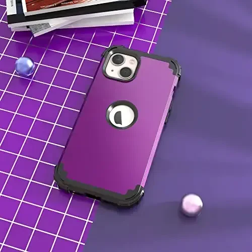 IDweel for iPhone 15 Plus Case with Screen Protector, 3 in 1 Shockproof Slim Fit Hybrid Heavy Duty Hard PC Cover Soft Silicone Bumper Full Body Case (Dark Purple) - 2