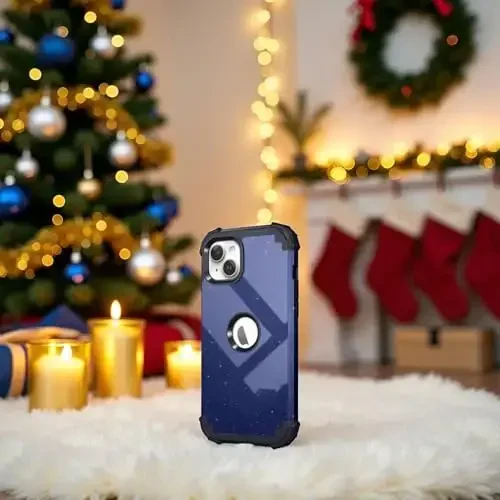 IDweel for iPhone 15 Plus Case with Screen Protector, 3 in 1 Shockproof Slim Fit Hybrid Heavy Duty Hard PC Cover Soft Silicone Bumper Full Body Case (Glitter Blue Black) - 5