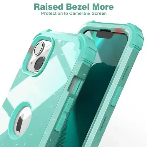 IDweel for iPhone 15 Plus Case with Screen Protector, 3 in 1 Shockproof Slim Fit Hybrid Heavy Duty Hard PC Cover Soft Silicone Bumper Full Body Case (Glitter Cyan) - 7