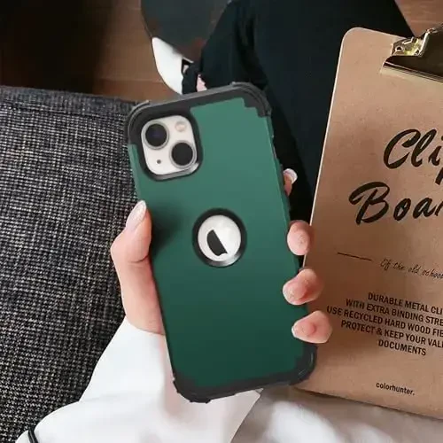 IDweel for iPhone 15 Plus Case with Screen Protector, 3 in 1 Shockproof Slim Fit Hybrid Heavy Duty Hard PC Cover Soft Silicone Bumper Full Body Case (Graphite Green/Black) - 6