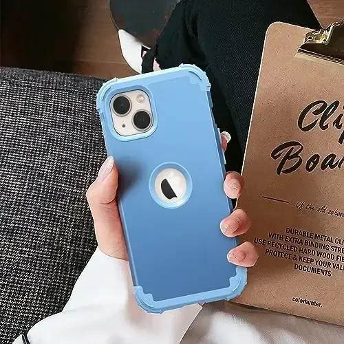 IDweel for iPhone 15 Plus Case with Screen Protector, 3 in 1 Shockproof Slim Fit Hybrid Heavy Duty Hard PC Cover Soft Silicone Bumper Full Body Case (Peace Blue) - 6