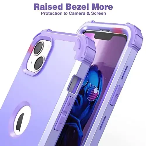 IDweel for iPhone 15 Plus Case with Screen Protector, 3 in 1 Shockproof Slim Fit Hybrid Heavy Duty Hard PC Cover Soft Silicone Bumper Full Body Case (Purple) - 6