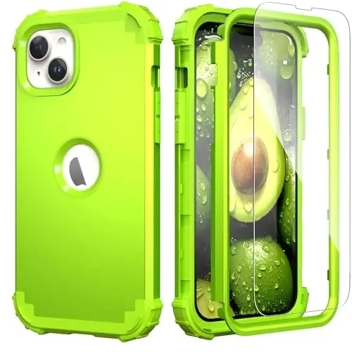 IDweel for iPhone 15 Plus Case with Screen Protector, Luxury 3 in 1 Shockproof Slim Fit Hybrid Heavy Duty Hard PC Cover Soft Silicone Bumper Full Body Anti-Fingerprint Case,Grass Green - 1