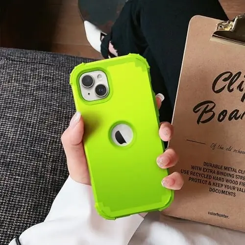 IDweel for iPhone 15 Plus Case with Screen Protector, Luxury 3 in 1 Shockproof Slim Fit Hybrid Heavy Duty Hard PC Cover Soft Silicone Bumper Full Body Anti-Fingerprint Case,Grass Green - 4