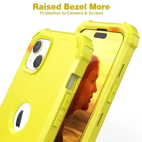 IDweel for iPhone 15 Plus Case with Screen Protector, Luxury 3 in 1 Shockproof Slim Fit Hybrid Heavy Duty Protection Glitter Hard PC Cover Soft Silicone Bumper Full Body Case, Yellow - 5