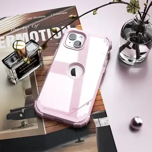 IDweel for iPhone 15 Plus uchun g'ilof, ekran himoyachisi bilan, 3 in 1 zarbaga chidamli ingichka gibrid og'ir yuk ko'taruvchi qattiq kompyuter qopqog'i yumshoq silikon bamper to'liq tanali g'ilof (Glitter pushti) - 4