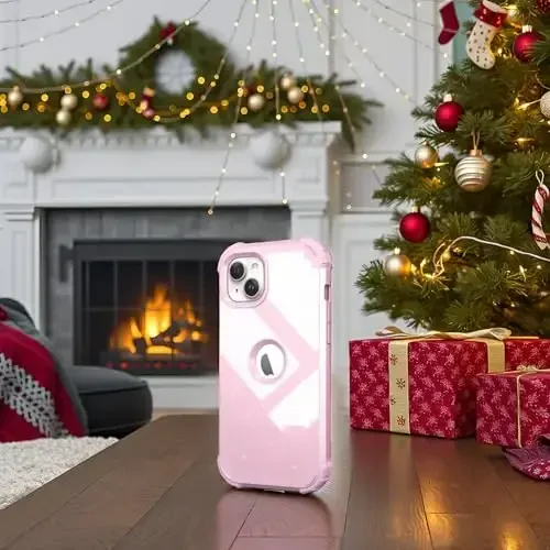 IDweel for iPhone 15 Plus uchun g'ilof, ekran himoyachisi bilan, 3 in 1 zarbaga chidamli ingichka gibrid og'ir yuk ko'taruvchi qattiq kompyuter qopqog'i yumshoq silikon bamper to'liq tanali g'ilof (Glitter pushti) - 5