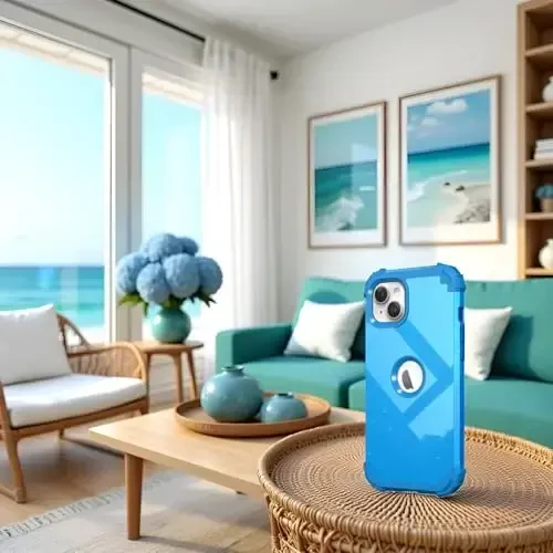 IDweel for iPhone 15 Plus uchun g'ilof, ekran himoyachisi bilan, 3 tasi 1 da zarbga chidamli ingichka gibrid og'ir vaznli qattiq kompyuter qopqog'i yumshoq silikon bamper to'liq korpus (Glitter Sky Blue) - 3