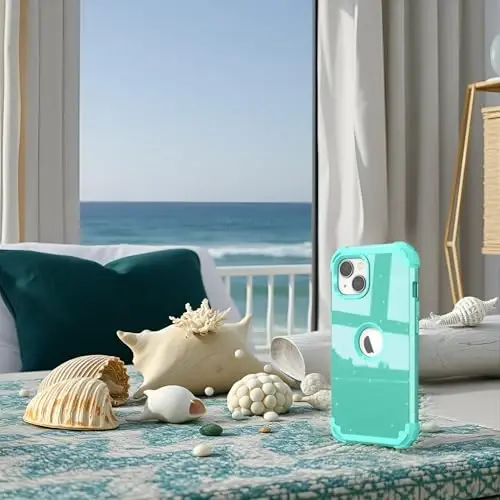 IDweel for iPhone 15 Plus uchun g'ilof, ekran himoyachisi bilan, 3 tasi 1 da zarbga chidamli ingichka moslashuvchan gibrid og'ir yuk ko'taruvchi qattiq kompyuter qopqog'i yumshoq silikon bamper to'liq korpusli g'ilof (Glitter Cyan) - 3