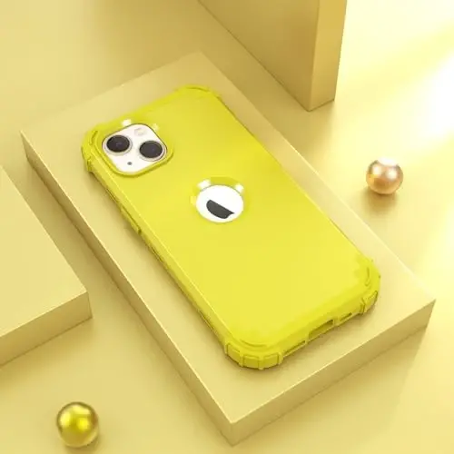 IDweel for iPhone 15 Plus Case with Screen Protector, 3 in 1 Shockproof Slim Fit Hybrid Heavy Duty Hard PC Cover Soft Silicone Bumper Full Body Case (Yellow) - 4