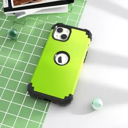 IDweel iPhone 15 Plus uchun g'ilof Ekran himoyachisi bilan, 3 in 1 zarbaga chidamli ingichka mos gibrid kuchli qattiq kompyuter qopqog'i yumshoq silikon bamper to'liq korpus (yashil) - 6