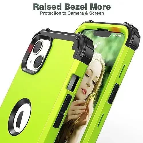 IDweel iPhone 15 Plus uchun g'ilof Ekran himoyachisi bilan, 3 in 1 zarbaga chidamli ingichka mos gibrid kuchli qattiq kompyuter qopqog'i yumshoq silikon bamper to'liq korpus (yashil) - 7