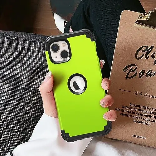 IDweel iPhone 15 Plus uchun g'ilof Ekran himoyachisi bilan, 3 in 1 zarbaga chidamli ingichka mos gibrid kuchli qattiq kompyuter qopqog'i yumshoq silikon bamper to'liq korpus (yashil) - 4