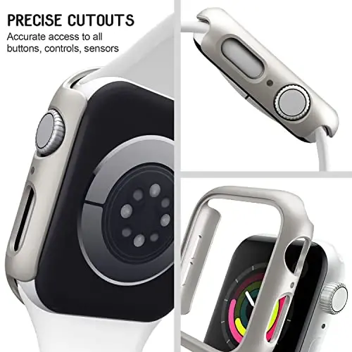 IEOVIEE 3 Pack Compatible for Apple Watch Case 40mm Series 6/5/4/SE, Hard PC Bumper Case Protective Cover Frame, Starlight/White/Pink - 5