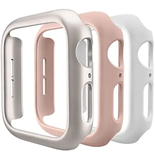 IEOVIEE 3 Pack Compatible for Apple Watch Case 40mm Series 6/5/4/SE, Hard PC Bumper Case Protective Cover Frame, Starlight/White/Pink - MODAZONE