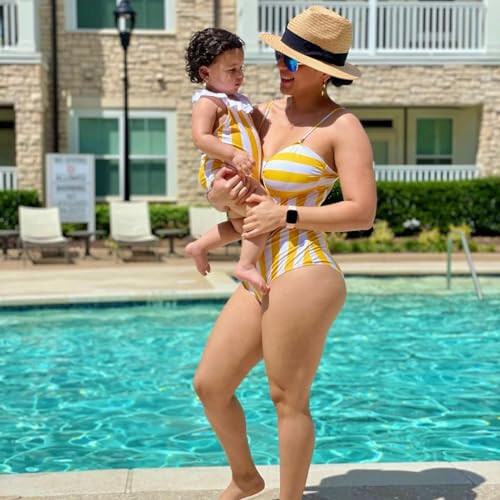 IFFEI Family Matching Swimsuits One Piece Bathing Suits Hollow Out Monokini Mommy and Me Swimwear Beachwear - 5