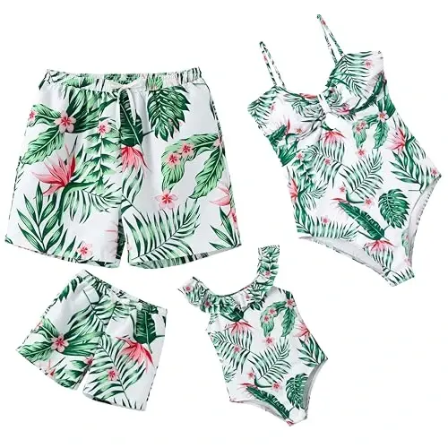 IFFEI Family Matching Swimsuits One Piece Bathing Suits Hollow Out Monokini Mommy and Me Swimwear Beachwear - 1