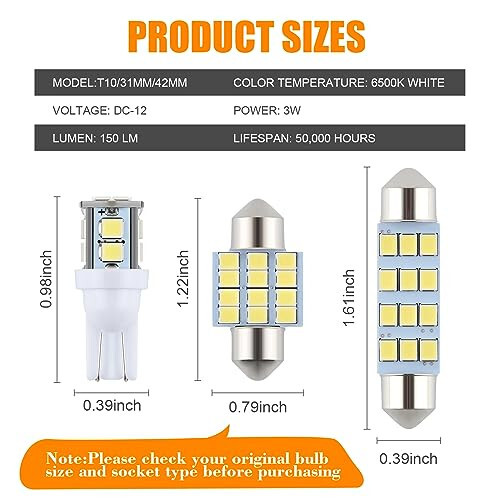 iFunyLED 24 Pieces Dome Light LED Car Interior Bulb Kit Set 194 T10 DE3175 578 31mm 42mm Bulbs Interior Replacement Lights for Car Map License Plate Door Side Marker Cornering Trunk Light - White - 2