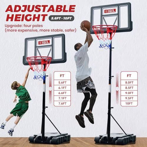 IGL Portable Basketball Hoop, 5.6-10FT Adjustable Basketball Goal System, 44 Inch Outdoor Basketball Hoop & Goals for Kids, Youth, and Adults in The Backyard, Driveway with PC Backboard - 16