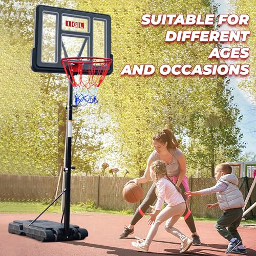 IGL Portable Basketball Hoop, 5.6-10FT Adjustable Basketball Goal System, 44 Inch Outdoor Basketball Hoop & Goals for Kids, Youth, and Adults in The Backyard, Driveway with PC Backboard - 18