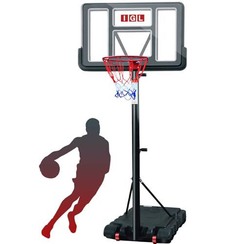 IGL Portable Basketball Hoop, 5.6-10FT Adjustable Basketball Goal System, 44 Inch Outdoor Basketball Hoop & Goals for Kids, Youth, and Adults in The Backyard, Driveway with PC Backboard - 10