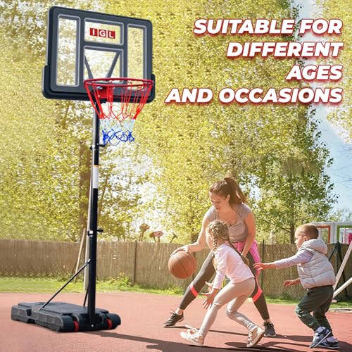 IGL Portable Basketball Hoop, 5.6-10FT Adjustable Basketball Goal System, 44 Inch Outdoor Basketball Hoop & Goals for Kids, Youth, and Adults in The Backyard, Driveway with PC Backboard - 9