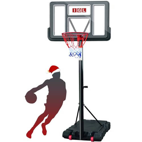 IGL Portable Basketball Hoop, 5.6-10FT Adjustable Basketball Goal System, 44 Inch Outdoor Basketball Hoop & Goals for Kids, Youth, and Adults in The Backyard, Driveway with PC Backboard - 1