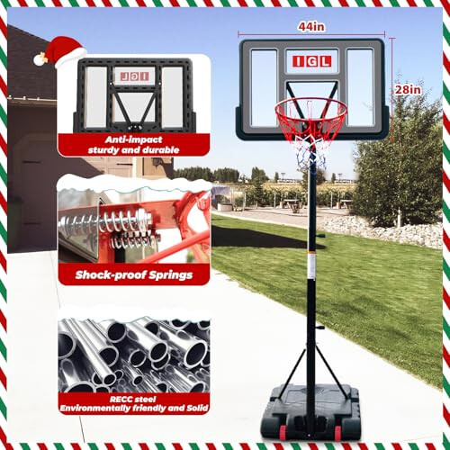 IGL Portable Basketball Hoop, 5.6-10FT Adjustable Basketball Goal System, 44 Inch Outdoor Basketball Hoop & Goals for Kids, Youth, and Adults in The Backyard, Driveway with PC Backboard - 3