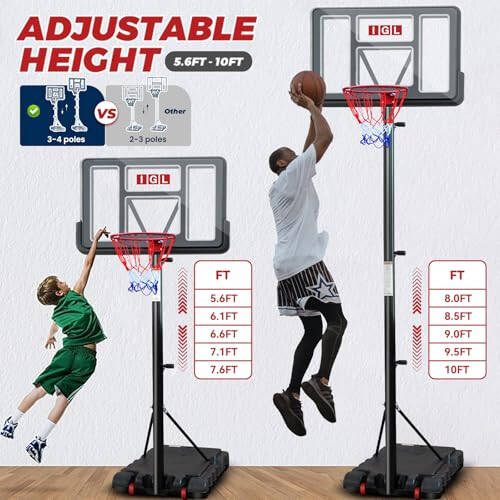 IGL Taşınabilir Basketbol Potası, 5.6-10FT Ayarlanabilir Basketbol Pota Sistemi, 44 İnç Açık Hava Basketbol Potası ve Çocuklar, Gençler ve Yetişkinler İçin Bahçede, Araç Yolunda PC Arka Tahta ile Hedefler - 12