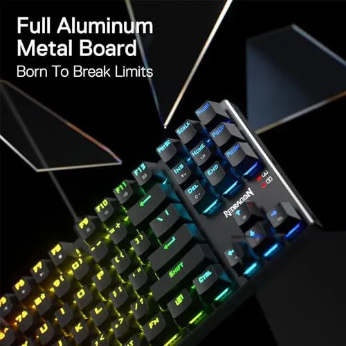 Игровая клавиатура Redragon K660 (K556 TKL) RGB с проводным подключением, 80% 87 клавиш механическая клавиатура с алюминиевой основой, обновленный разъем для горячей замены и шумопоглощающие пенопласты, тихий линейный красный переключатель - 4