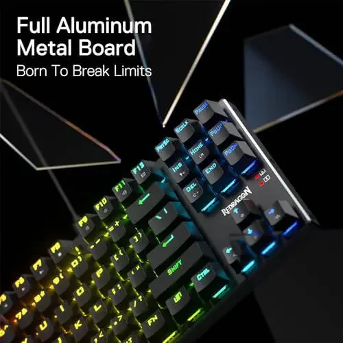 Игровая клавиатура Redragon K660 (K556 TKL) RGB с проводным подключением, 80% 87 клавиш механическая клавиатура с алюминиевой основой, обновленный разъем для горячей замены и шумопоглощающие пенопласты, тихий линейный красный переключатель - 4