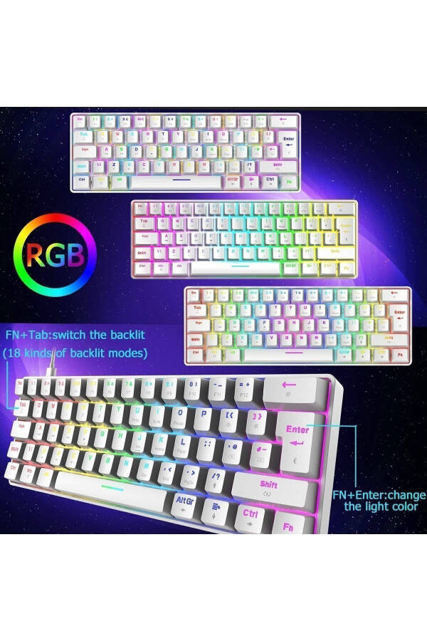 Игровая клавиатура Trol Red Switch Mini RGB Gaming Механическая 62 клавиши 18 RGB светодиодов USB Type-C кабель Белый - 11