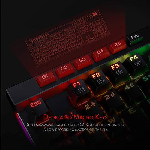 Игровая механическая клавиатура Redragon K580 VATA с RGB-подсветкой, макроклавишами и выделенными элементами управления мультимедиа, гнездом для горячей замены, встроенной записью макросов (синие переключатели) - 3