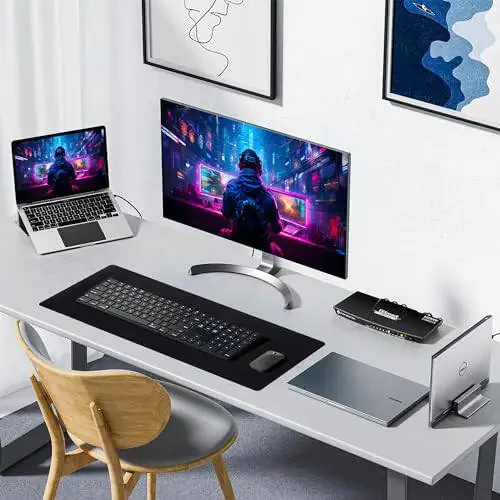 Игровой коврик ALOANES большого размера с нескользящим резиновым основанием, прошитым краем, коврик для стола для ноутбука, компьютера и ПК, подставка для запястья для геймера, офис и дом, классический черный XL 11.81''x31.50''x0.12'' - 3