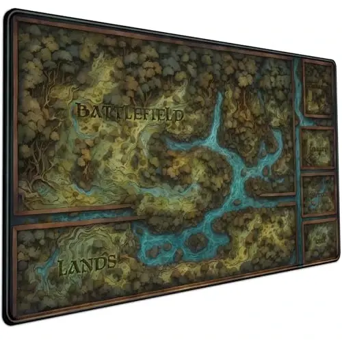 Игровой коврик для мыши Game Forest Large XXL Green Map Playmat для MTG Adventure Gaming Deskpad Desk Mat для клавиатуры и мыши с прошитыми краями, нескользящий забавный коврик для стола, 31,5 X 15,8 дюйма - 1