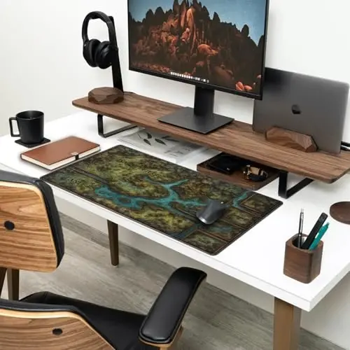 Игровой коврик для мыши Game Forest Large XXL Green Map Playmat для MTG Adventure Gaming Deskpad Desk Mat для клавиатуры и мыши с прошитыми краями, нескользящий забавный коврик для стола, 31,5 X 15,8 дюйма - 3