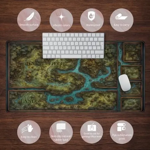 Игровой коврик для мыши Game Forest Large XXL Green Map Playmat для MTG Adventure Gaming Deskpad Desk Mat для клавиатуры и мыши с прошитыми краями, нескользящий забавный коврик для стола, 31,5 X 15,8 дюйма - 6