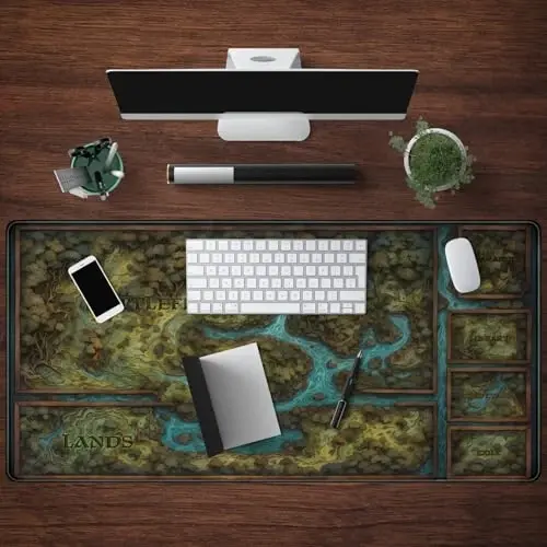 Игровой коврик для мыши Game Forest Large XXL Green Map Playmat для MTG Adventure Gaming Deskpad Desk Mat для клавиатуры и мыши с прошитыми краями, нескользящий забавный коврик для стола, 31,5 X 15,8 дюйма - 4