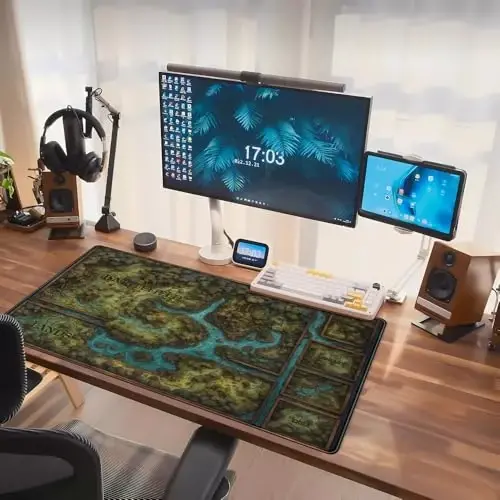 Игровой коврик для мыши Game Forest Large XXL Green Map Playmat для MTG Adventure Gaming Deskpad Desk Mat для клавиатуры и мыши с прошитыми краями, нескользящий забавный коврик для стола, 31,5 X 15,8 дюйма - 7