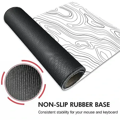 Gaming Mouse Mat Forest Background Pattern XXL XL Large Mouse Mat Long Extended Mouse Pad Desk Mat Non-Slip Rubber Mice Pads Stitched Edges Thin Pad (Topographic Map White) - 4