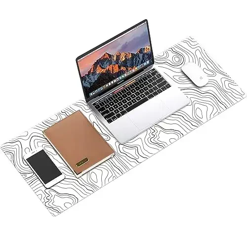 Gaming Mouse Mat Forest Background Pattern XXL XL Large Mouse Mat Long Extended Mouse Pad Desk Mat Non-Slip Rubber Mice Pads Stitched Edges Thin Pad (Topographic Map White) - 6