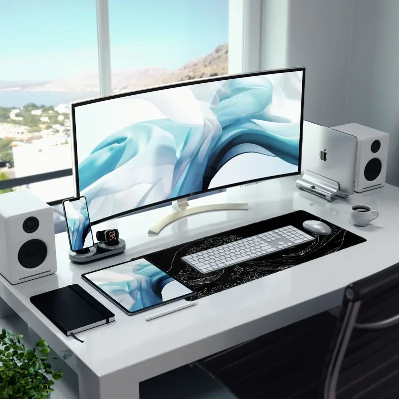 Игровой коврик для мыши STOPERT Japanese Sea Wave Large, черный аниме расширенный XL коврик для компьютерной мыши со стегаными краями и нескользящим резиновым основанием, 31,5x11,8 дюйма, 1 фунт, 3 мм толщиной коврик для стола клавиатурный коврик - 8