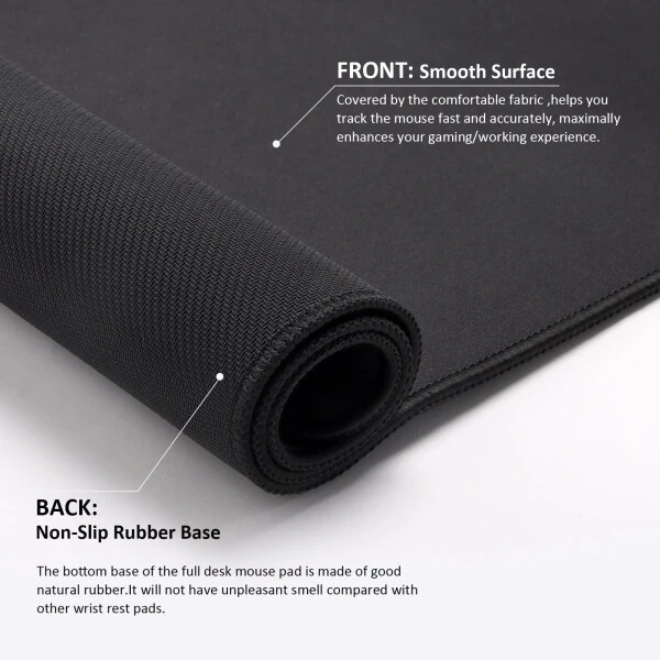 Игровой коврик Jahosin большого размера с прошитыми краями, [35,4x15,7 дюйма] Простой коврик для мыши с нескользящей натуральной резиновой основой для геймера/рабочего стола/офиса/дома 90x40 черный - 3