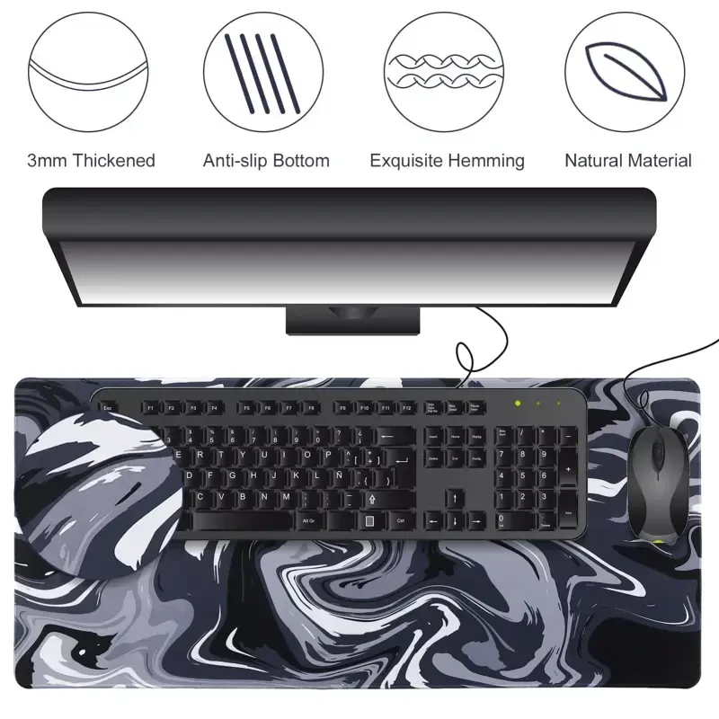 Игровой коврик Sixwipe XXL, Нескользящий коврик для компьютера 35,4 x 15,7 дюйма для стола, 3 мм утолщенный большой резиновый коврик для мыши с прошитыми краями для работы, игр, офиса, дома - 4