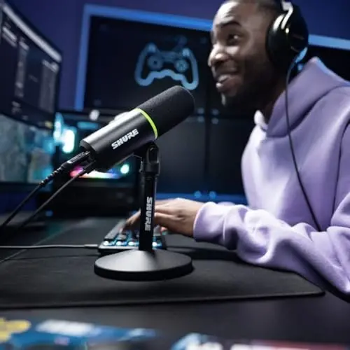 Игровой микрофон Shure MV6, динамический микрофон USB для ПК для видеоигр и потоковой передачи — настольная подставка, шумоподавление, отключение звука одним касанием и 3,5-миллиметровый выход для мониторинга наушников в реальном времени - 2