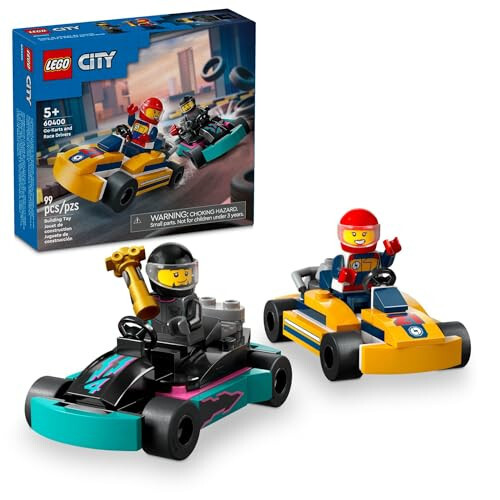 Игровой набор LEGO City Go-Kart и гонщики, 2 минифигурки гонщиков, гоночный автомобиль, забавная игрушка гоночная машина в подарок детям от 5 лет, 60400 - 1