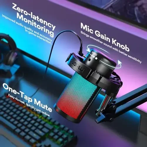 Игровой USB-микрофон MAONO, конденсаторный микрофон с шумоподавлением, функциями отключения звука, регулировки усиления, мониторинга, стрелой для стриминга, подкастинга, Twitch, YouTube, Discord, ПК, компьютеров, PS4, PS5, Mac, GamerWave DGM20S - 2